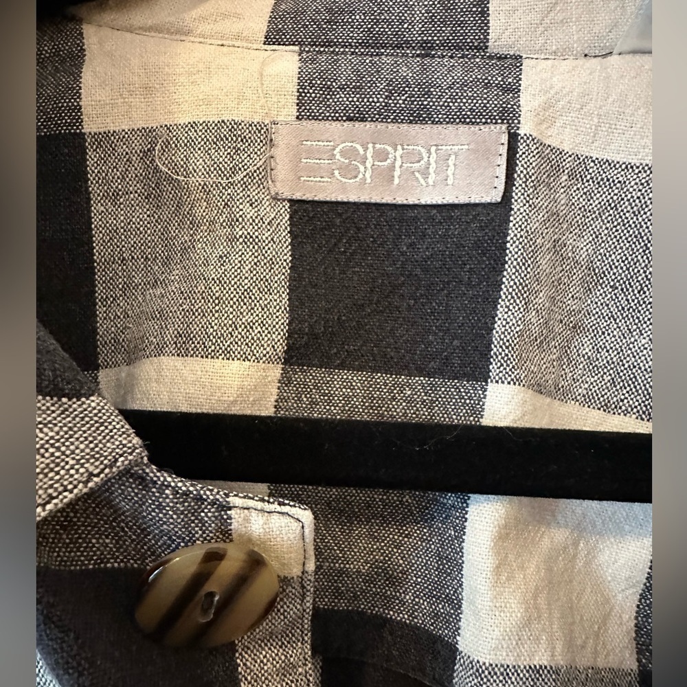 Espirit Black and White Plaid Jacket size Small Cotton Linen Blend - Picture 4 of 4